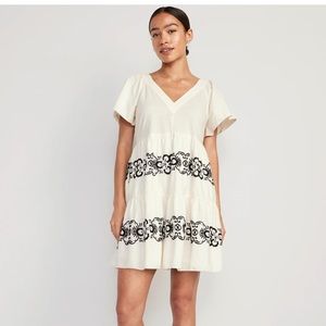 Matching Embroidered Flutter-Sleeve Mini Swing Dress for Women